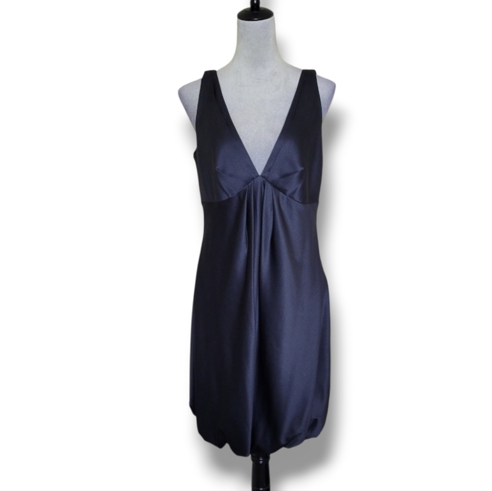 Metaphor Y2K Black Satin Bubble Hem Babydoll V-Neck Sleeveless Dress Size 10